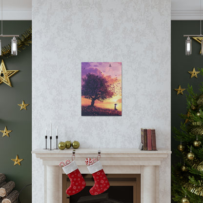 Tree in a Purple Sunset Digital Illustration Canvas Gallery Wraps