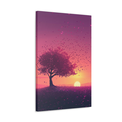 Tree in a Purple Sunset Digital Illustration Canvas Gallery Wraps