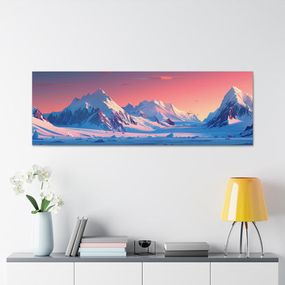 Snowy Mountain Evening in Alaska - Digital Landscape Illustration Panorama Canvas Gallery Wraps