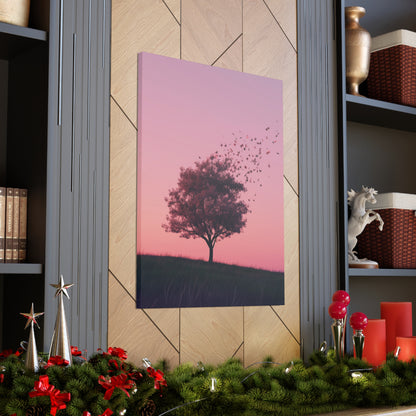 Tree in a Purple Sunset Digital Illustration Canvas Gallery Wraps