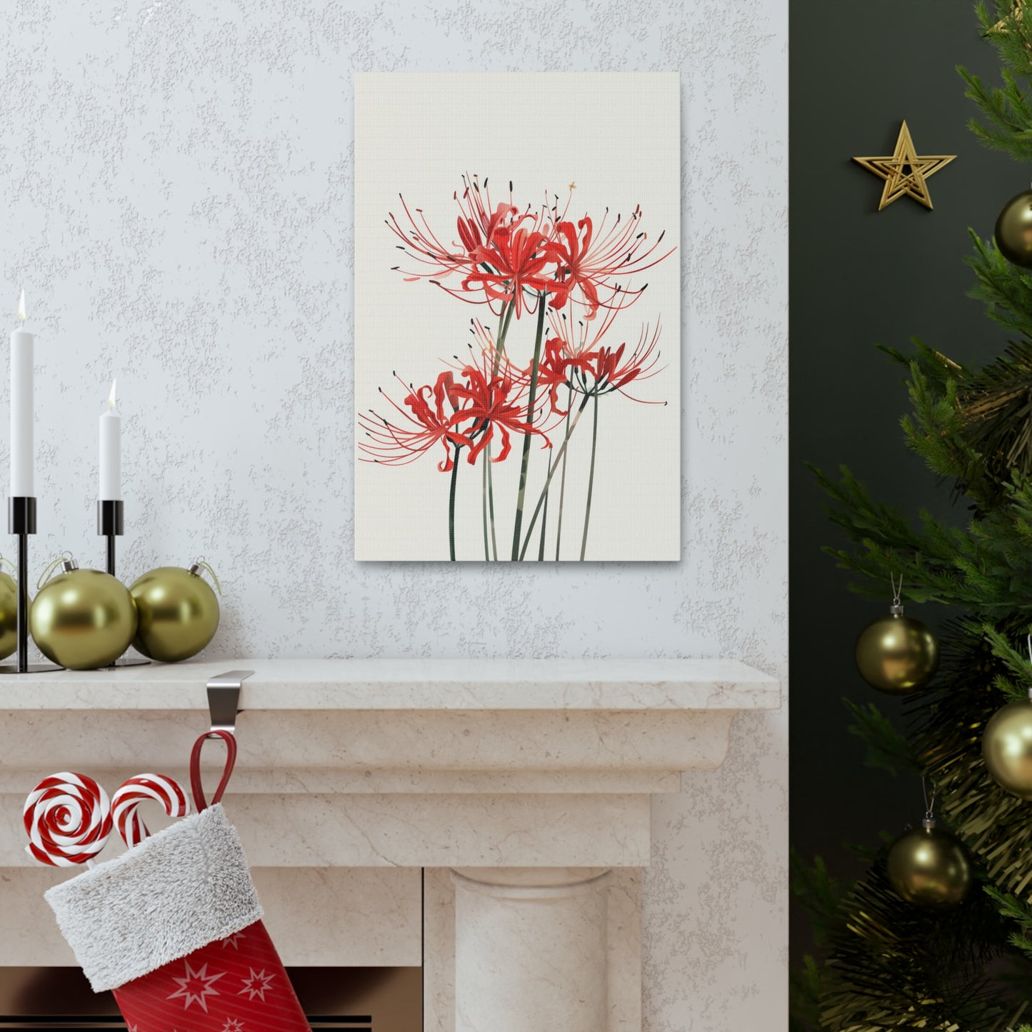 Red Spider Lily Flower Digital Illustration Canvas Gallery Wraps