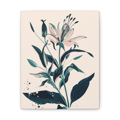 Lily Plant with Flowers - Illustration Canvas Gallery Wraps