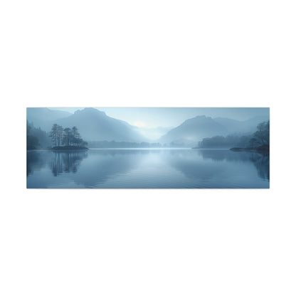 Lake Landscape with Mountains - Morning Mist Panorama Canvas Gallery Wraps