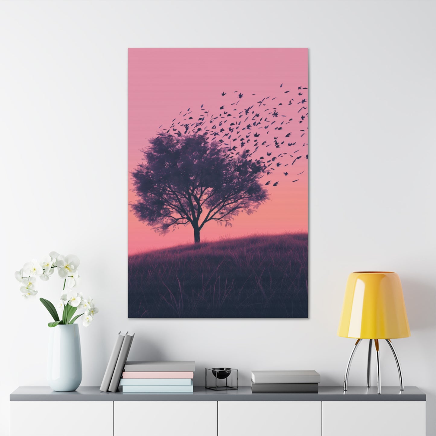 Tree in a Purple Sunset Digital Illustration Canvas Gallery Wraps