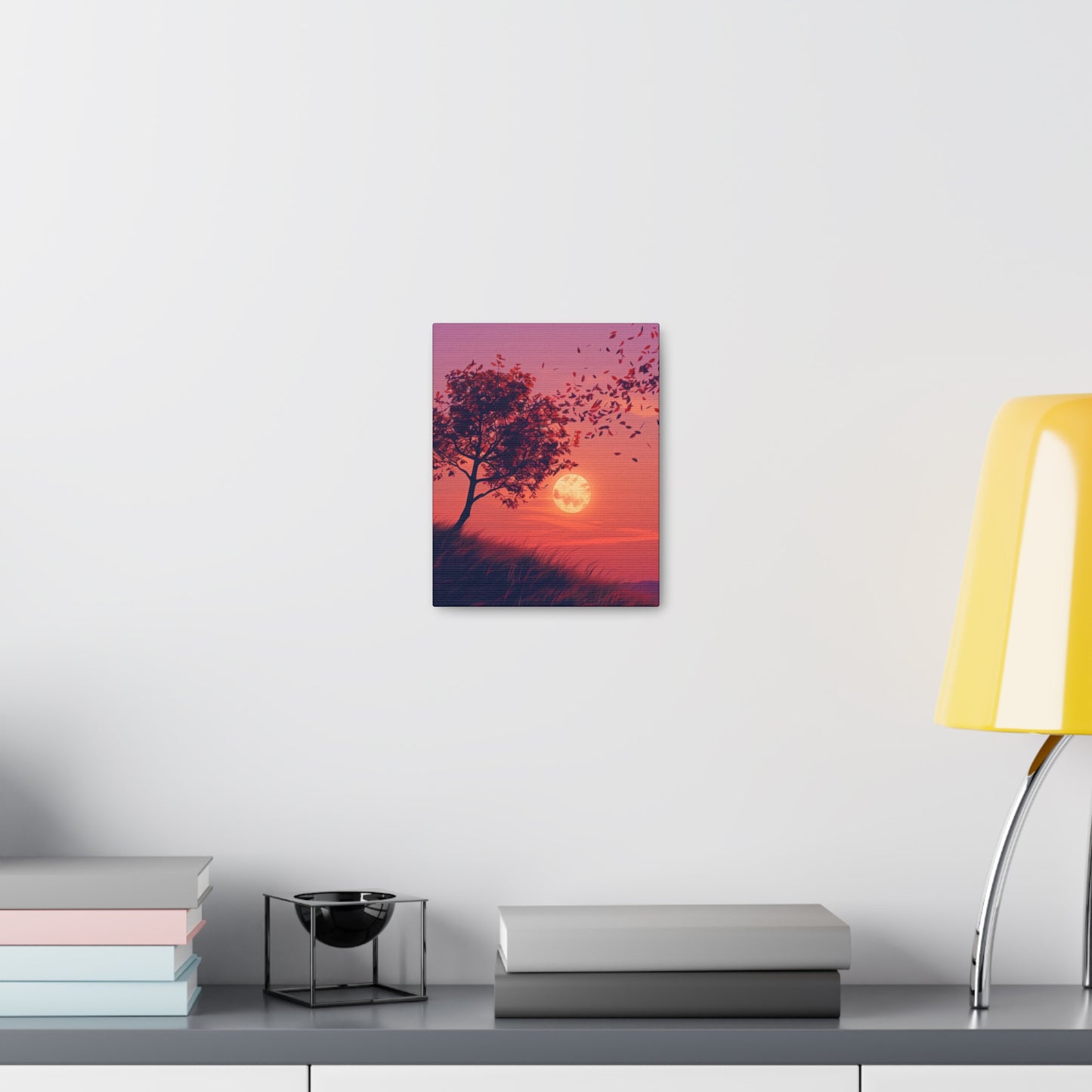 Tree in a Purple Sunset Digital Illustration Canvas Gallery Wraps