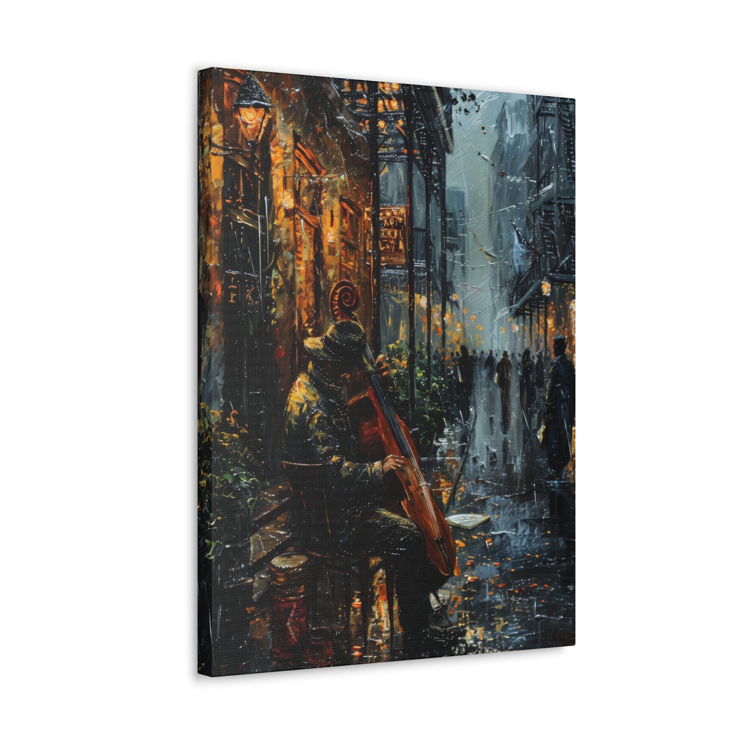 Street Harpist - Rembrandt Style Digital Oil Painting Canvas Gallery Wraps