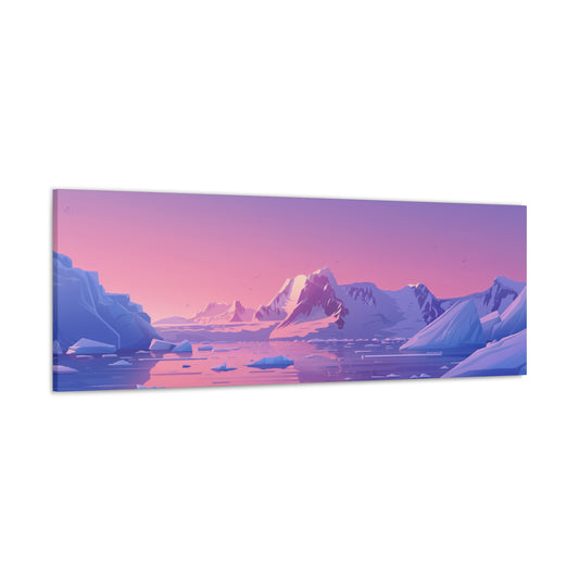 Snowy Mountain Evening - Digital Landscape Illustration Panorama Canvas Gallery Wraps