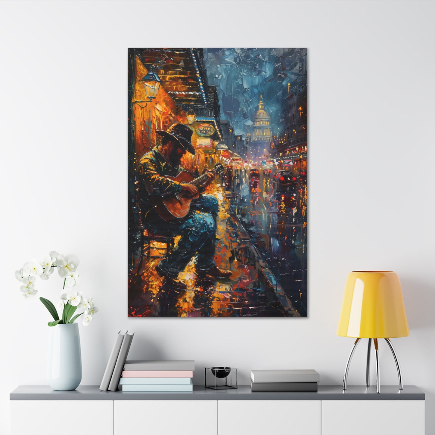 Man Playing Guitar on the Street - Rembrandt Style Digital Oil Painting Canvas Gallery Wraps