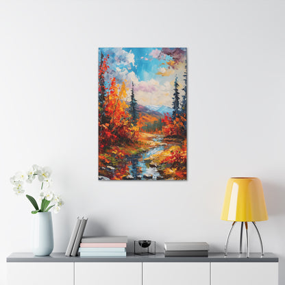 A River flows through autumn forest - Leonid Afremov Style Digital Print Canvas Gallery Wraps