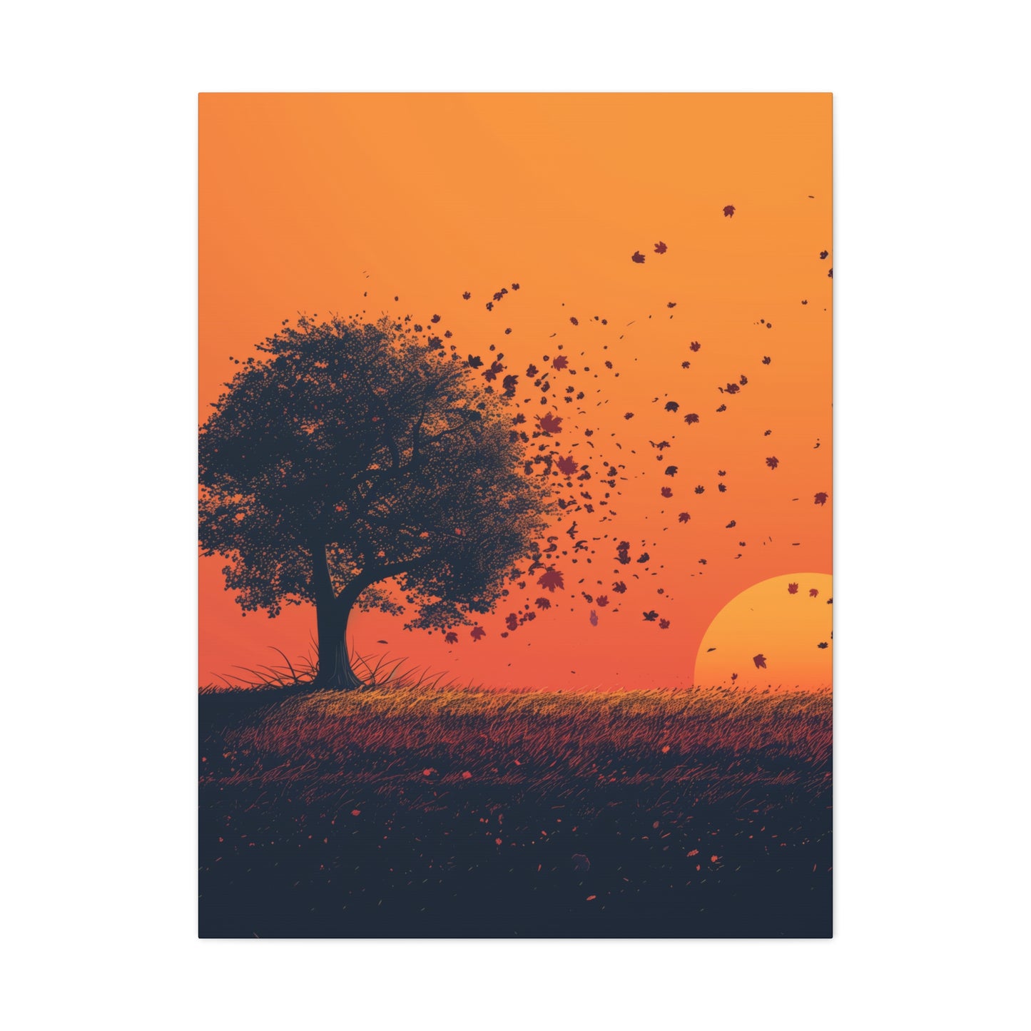 Tree in a Golden Sunset Digital Illustration Canvas Gallery Wraps