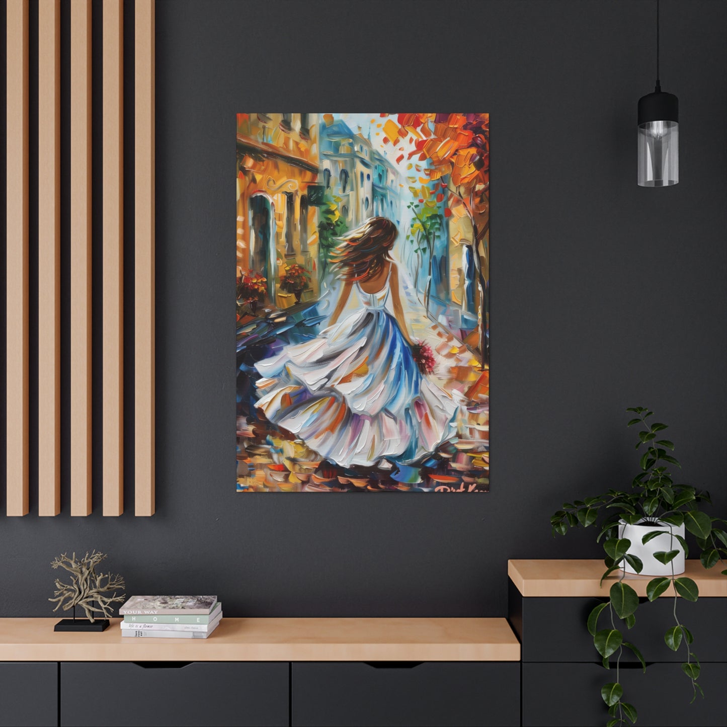 Bride walking in the medieval streets - Leonid Afremov Style Digital Print Canvas Gallery Wraps