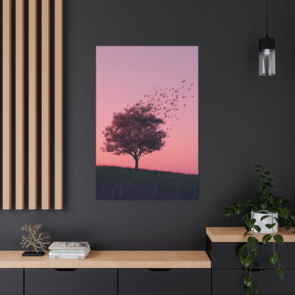 Tree in a Purple Sunset Digital Illustration Canvas Gallery Wraps