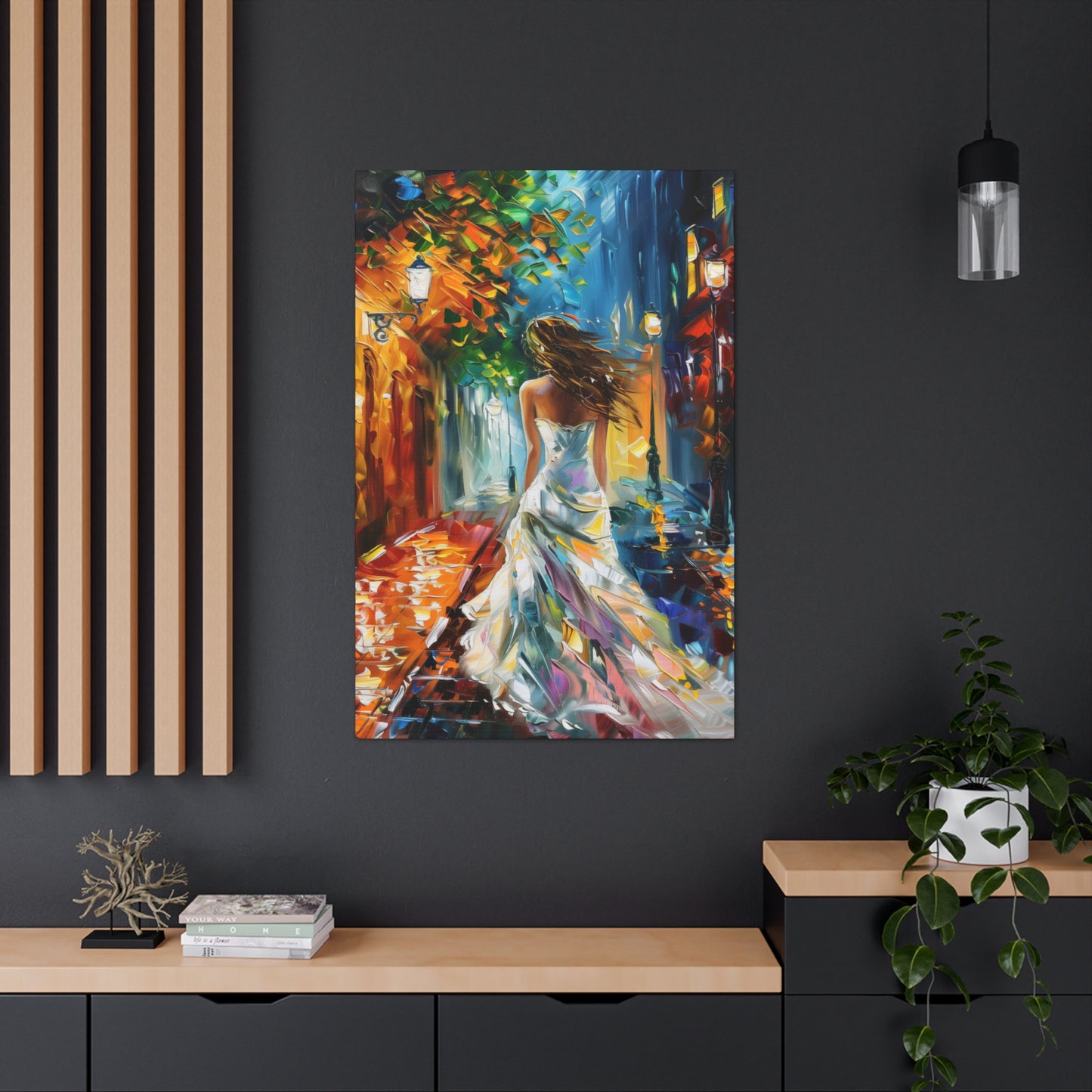 bride walking in street - Leonid Afremov Style Digital Print Canvas Gallery Wraps