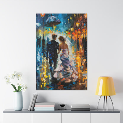 couple walking in street in rain - Leonid Afremov Style Digital Print Canvas Gallery Wraps