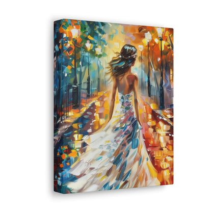 bride walking in the street - Leonid Afremov Style Digital Print Canvas Gallery Wraps