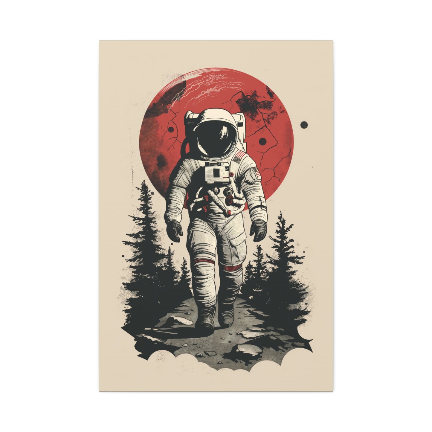 Cosmic Journey: Astronaut Walking  - Digital Illustration Canvas Gallery Wrap