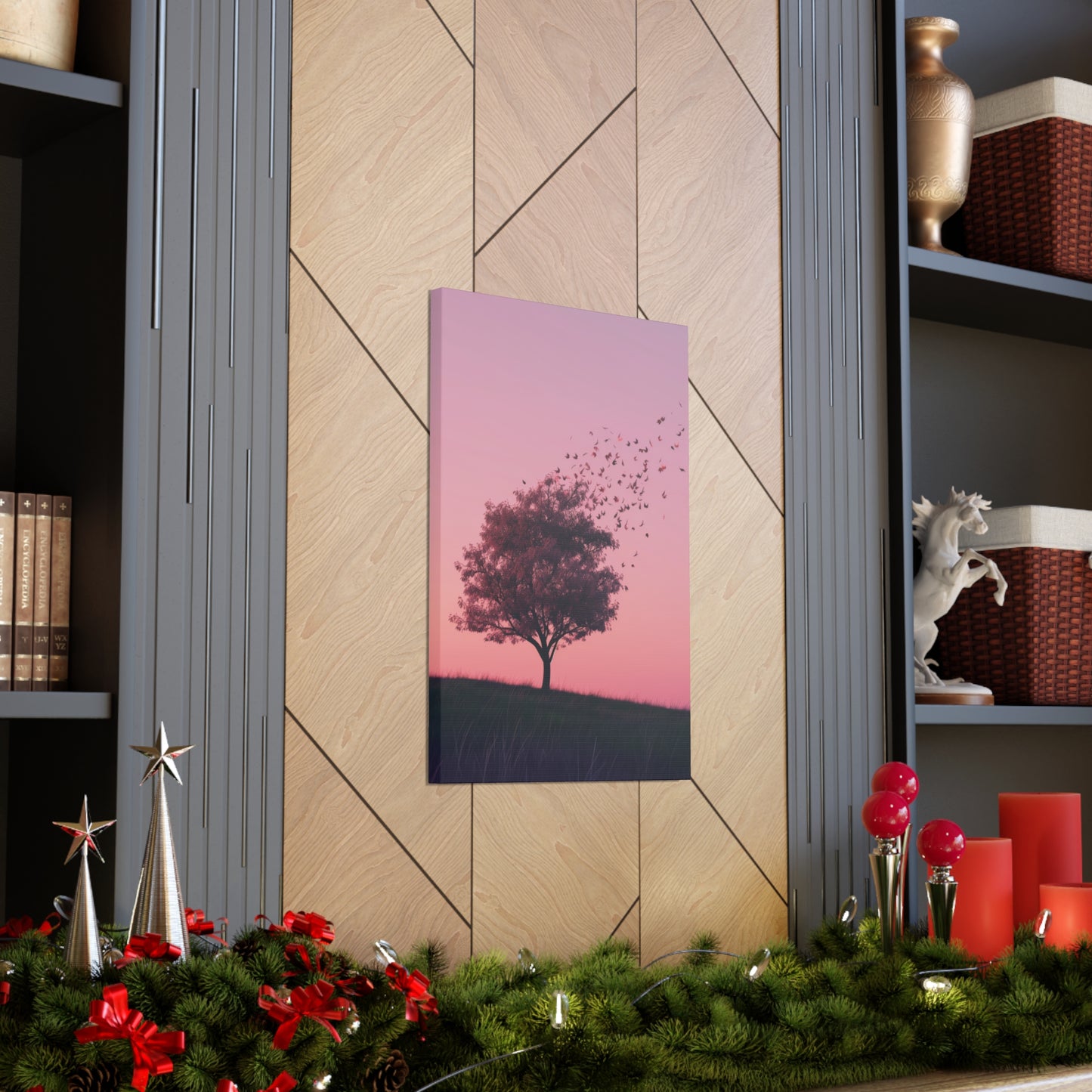 Tree in a Purple Sunset Digital Illustration Canvas Gallery Wraps