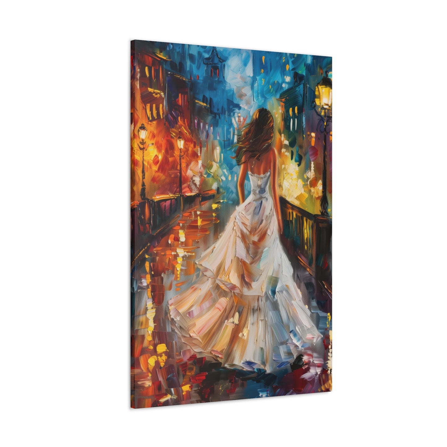 bride walking in Bridge - Leonid Afremov Style Digital Print Canvas Gallery Wraps