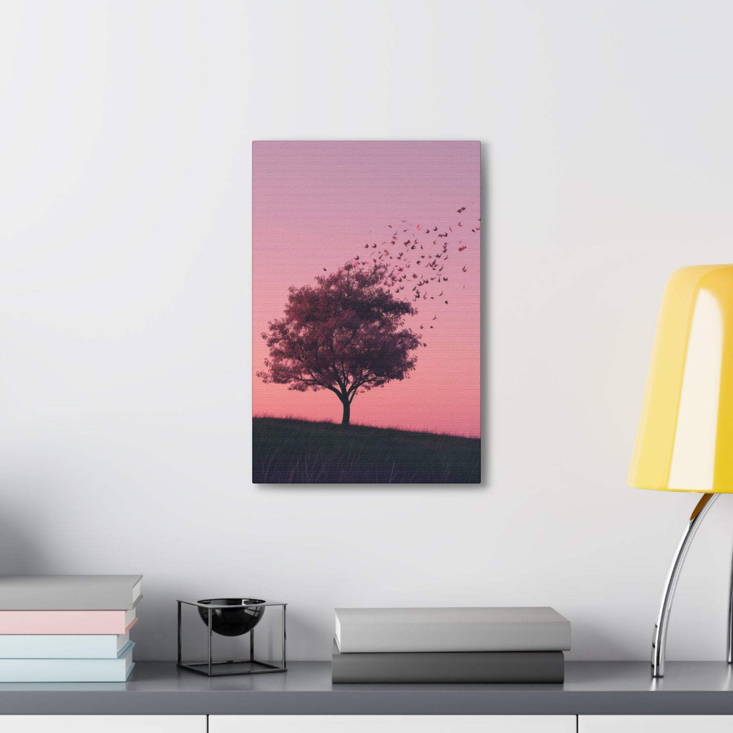 Tree in a Purple Sunset Digital Illustration Canvas Gallery Wraps