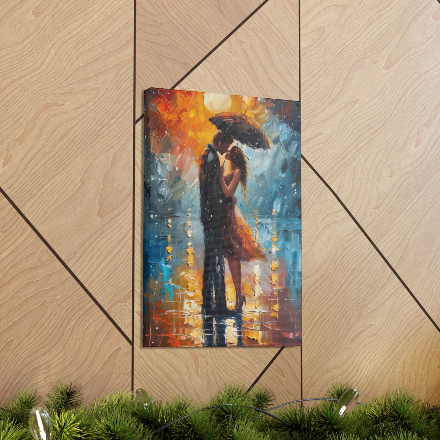 couple holding a umbrella in rain - Leonid Afremov Style Digital Print Canvas Gallery Wraps