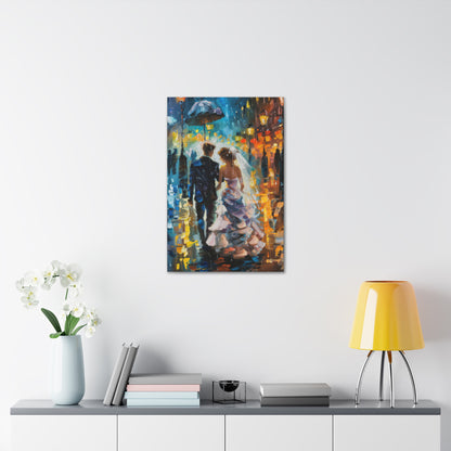 couple walking in street in rain - Leonid Afremov Style Digital Print Canvas Gallery Wraps