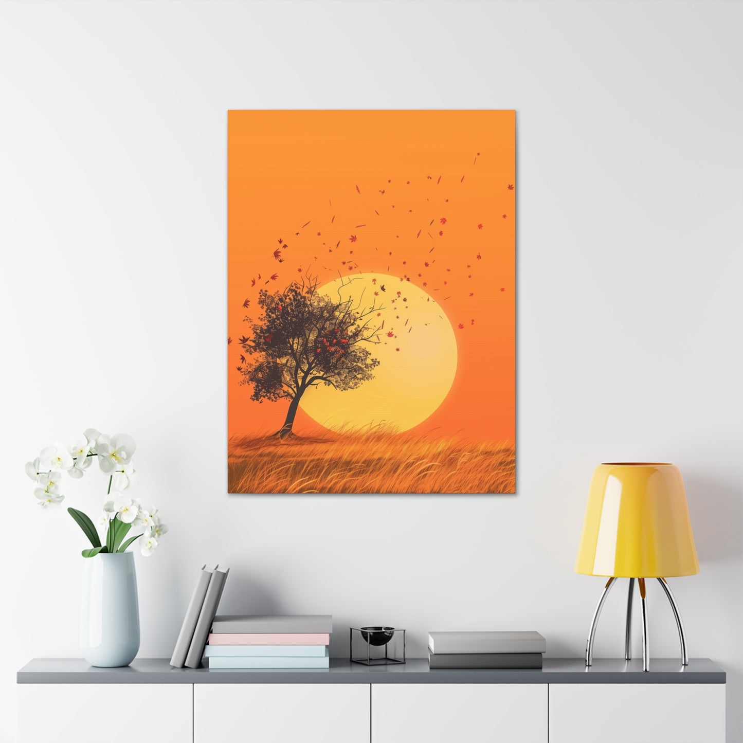 Tree in a Golden Sunset Digital Illustration Canvas Gallery Wraps