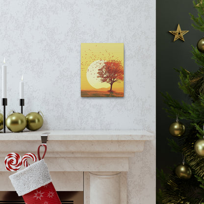 Red Tree in a Golden Sunset Digital Illustration Canvas Gallery Wraps