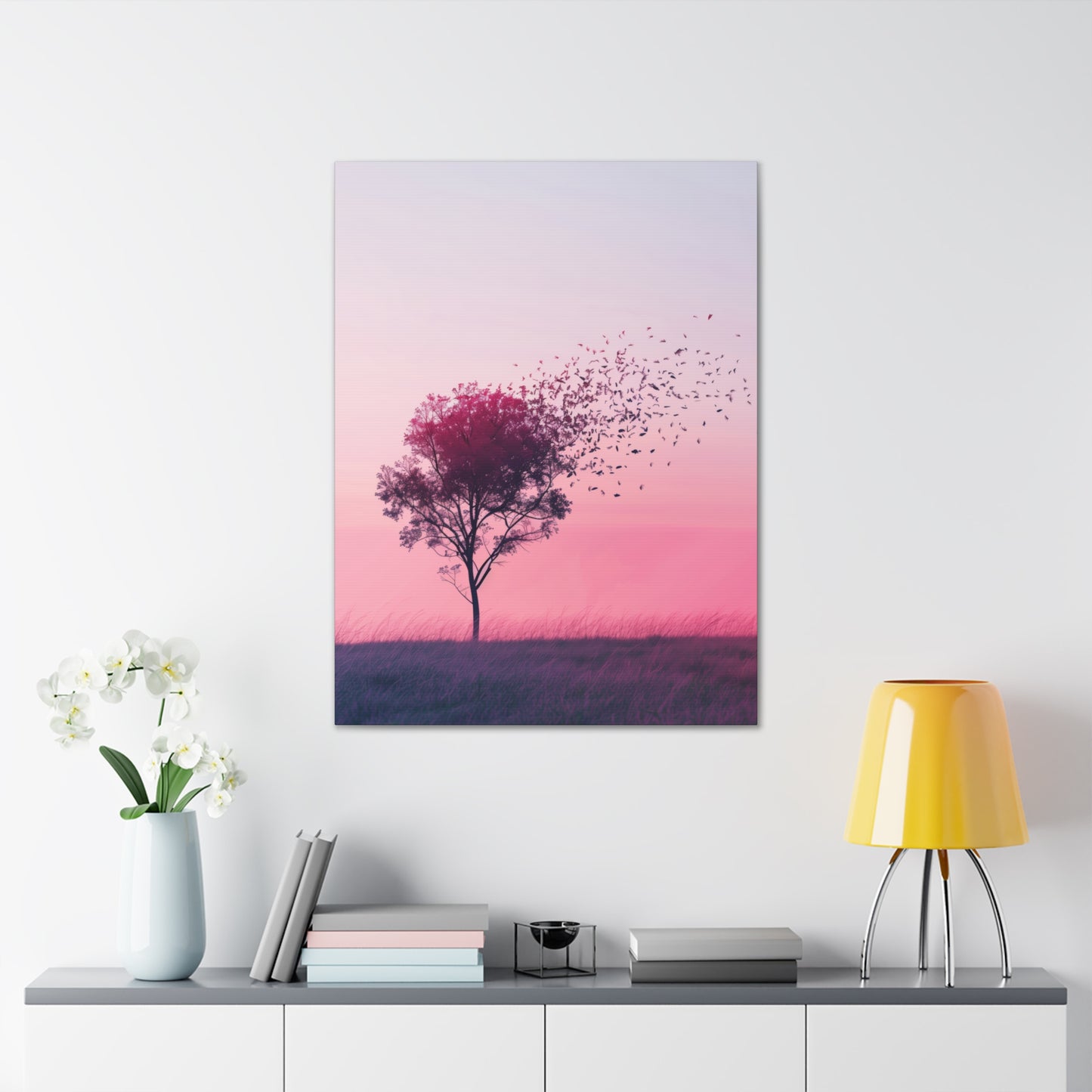 Tree in a Purple Sunset Digital Illustration Canvas Gallery Wraps