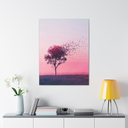 Tree in a Purple Sunset Digital Illustration Canvas Gallery Wraps