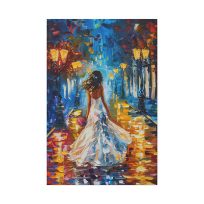 bride walking in the street - Leonid Afremov Style Digital Print Canvas Gallery Wraps