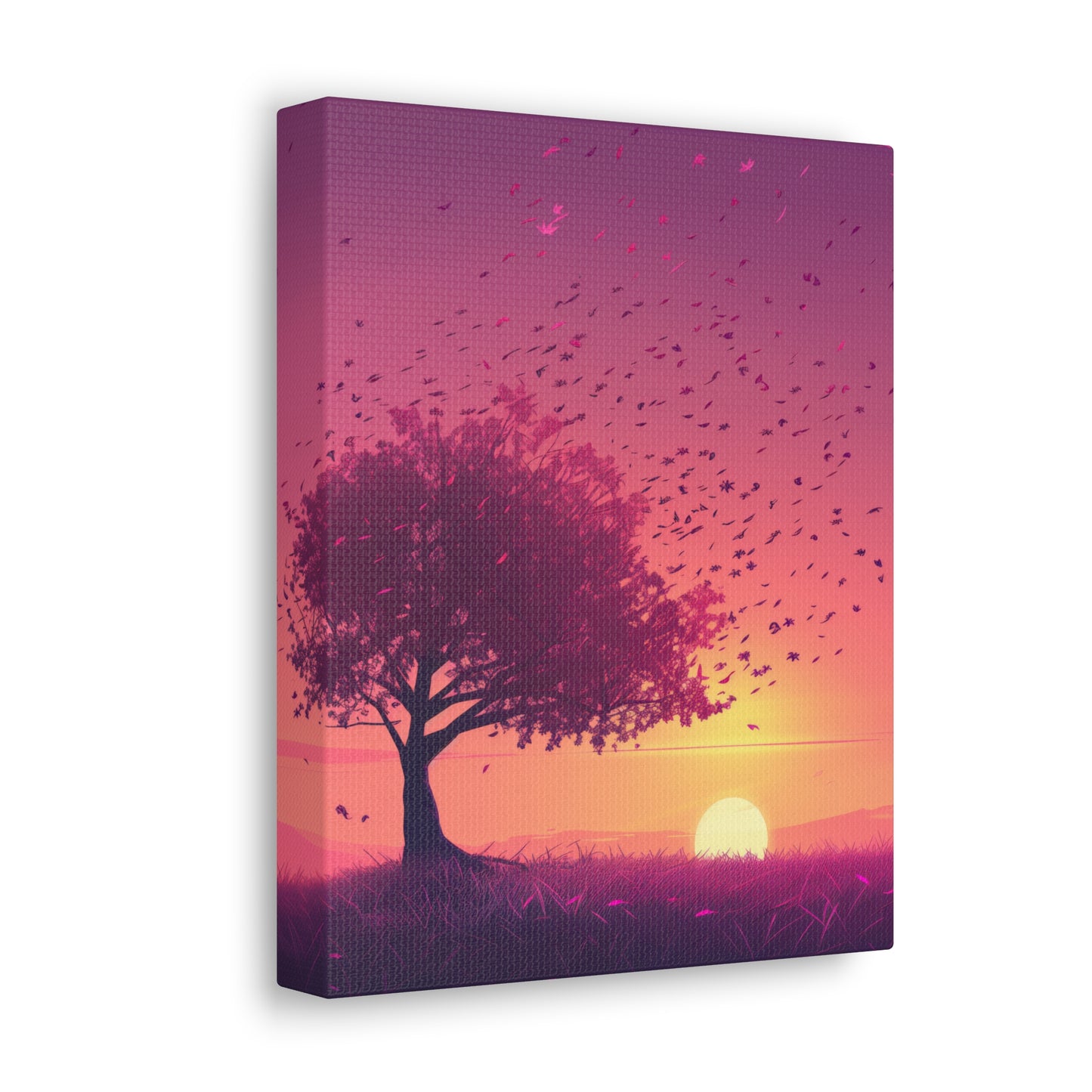 Tree in a Purple Sunset Digital Illustration Canvas Gallery Wraps