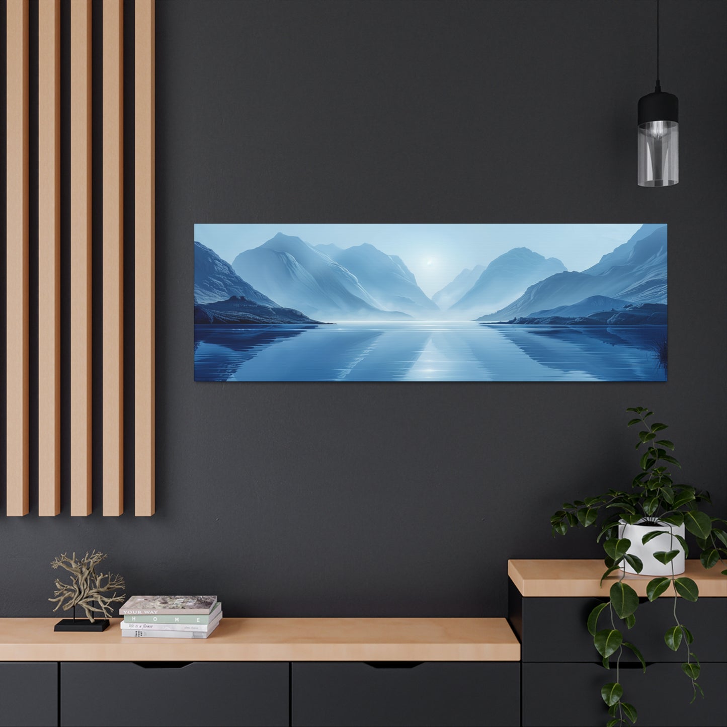 Lake Landscape with Mountains - Morning Mist Panorama Canvas Gallery Wraps