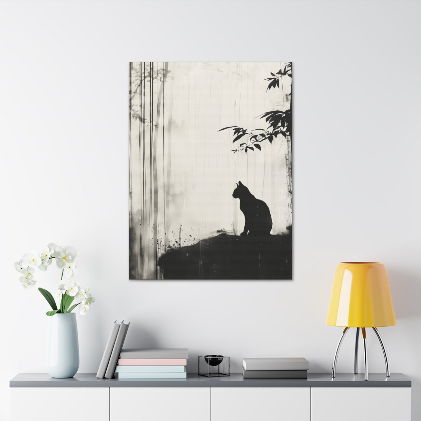 Black Cat Digital Illustration Canvas Gallery Wraps