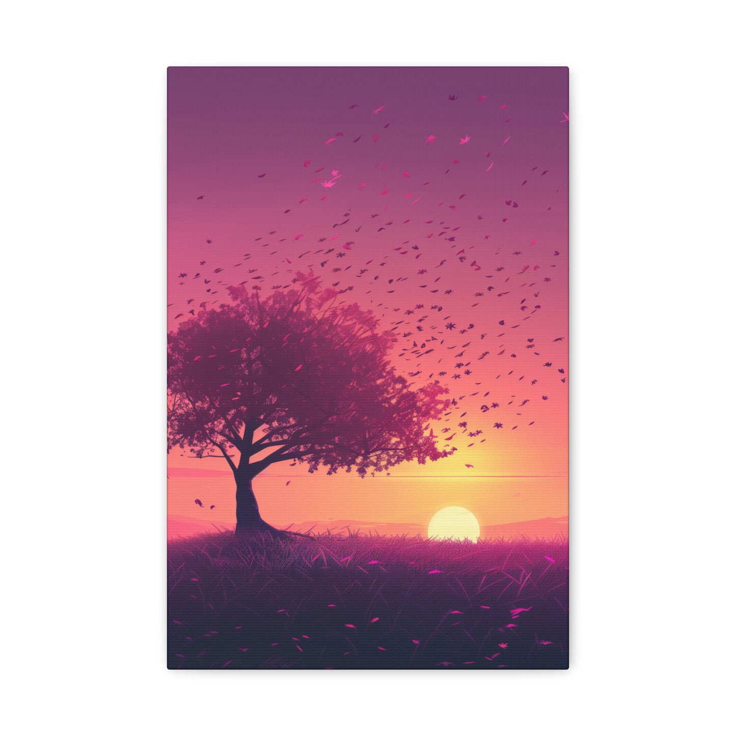 Tree in a Purple Sunset Digital Illustration Canvas Gallery Wraps