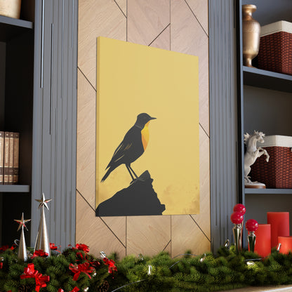 Bird Sitting on a Rock Digital Illustration Canvas Gallery Wraps