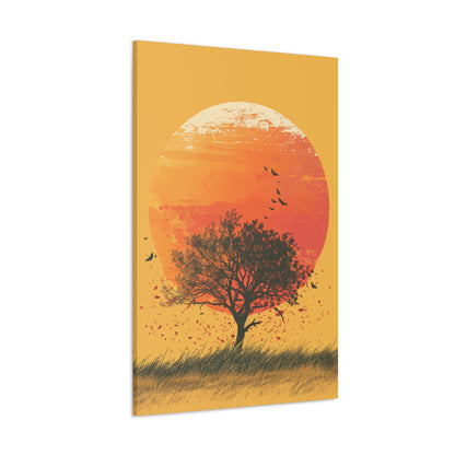 Tree in a Golden Sunset Digital Illustration Canvas Gallery Wraps