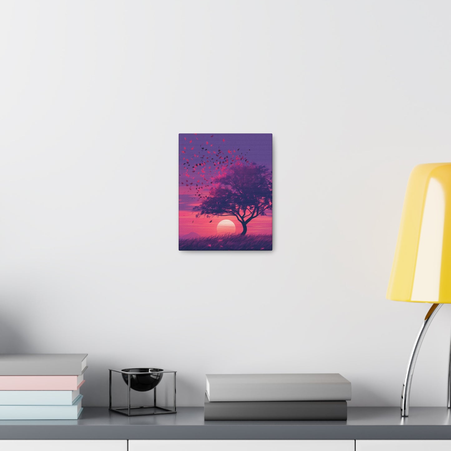 Tree in a Purple Sunset Digital Illustration Canvas Gallery Wraps