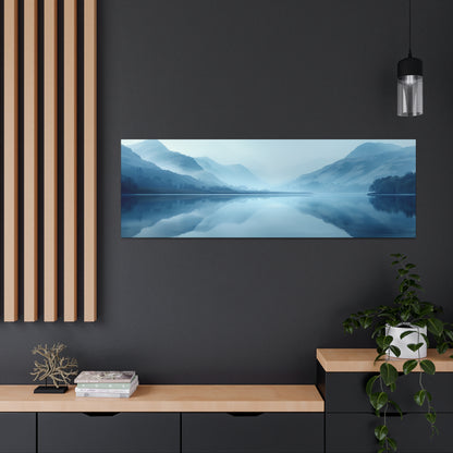 Lake Landscape with Mountains - Morning Mist Panorama Canvas Gallery Wraps