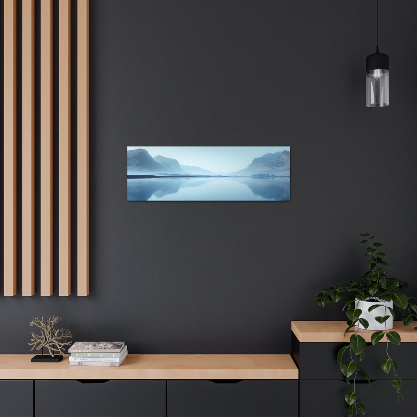 Lake Landscape with Mountains - Morning Mist Panorama Canvas Gallery Wraps