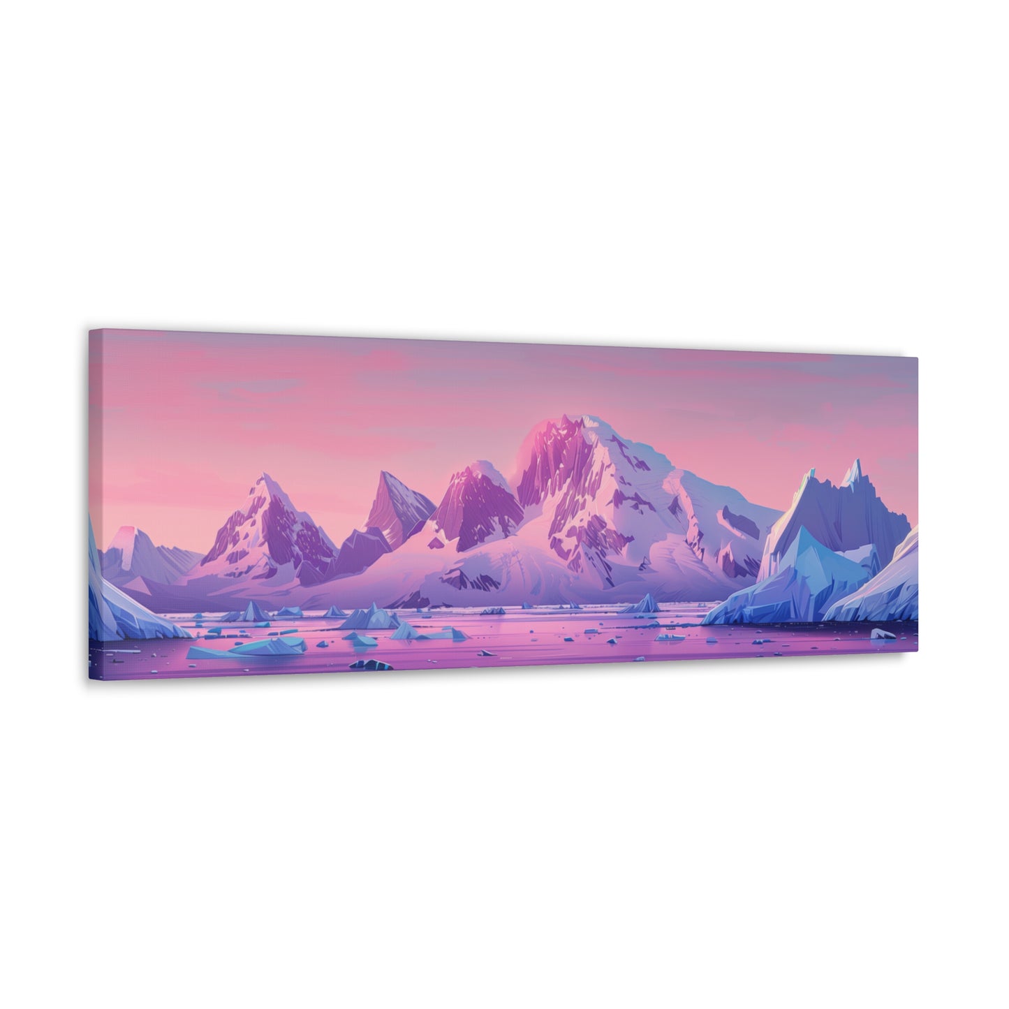 Snowy Mountain Evening - Digital Landscape Illustration Panorama Canvas Gallery Wraps