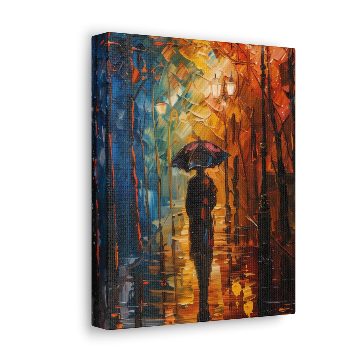 man walking in the street with umbrella - Leonid Afremov Style Digital Print Canvas Gallery Wraps