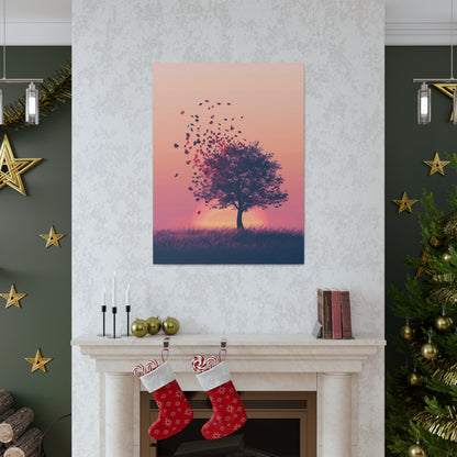 Tree in a Golden Sunset Digital Illustration Canvas Gallery Wraps