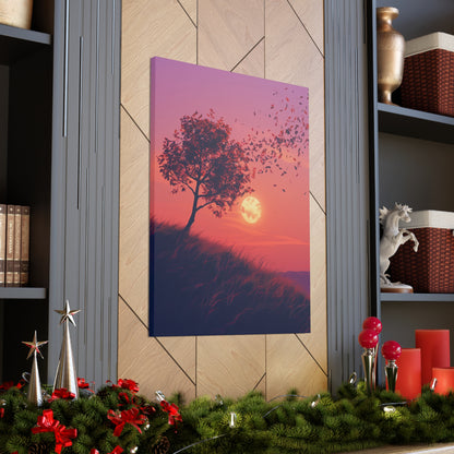 Tree in a Purple Sunset Digital Illustration Canvas Gallery Wraps