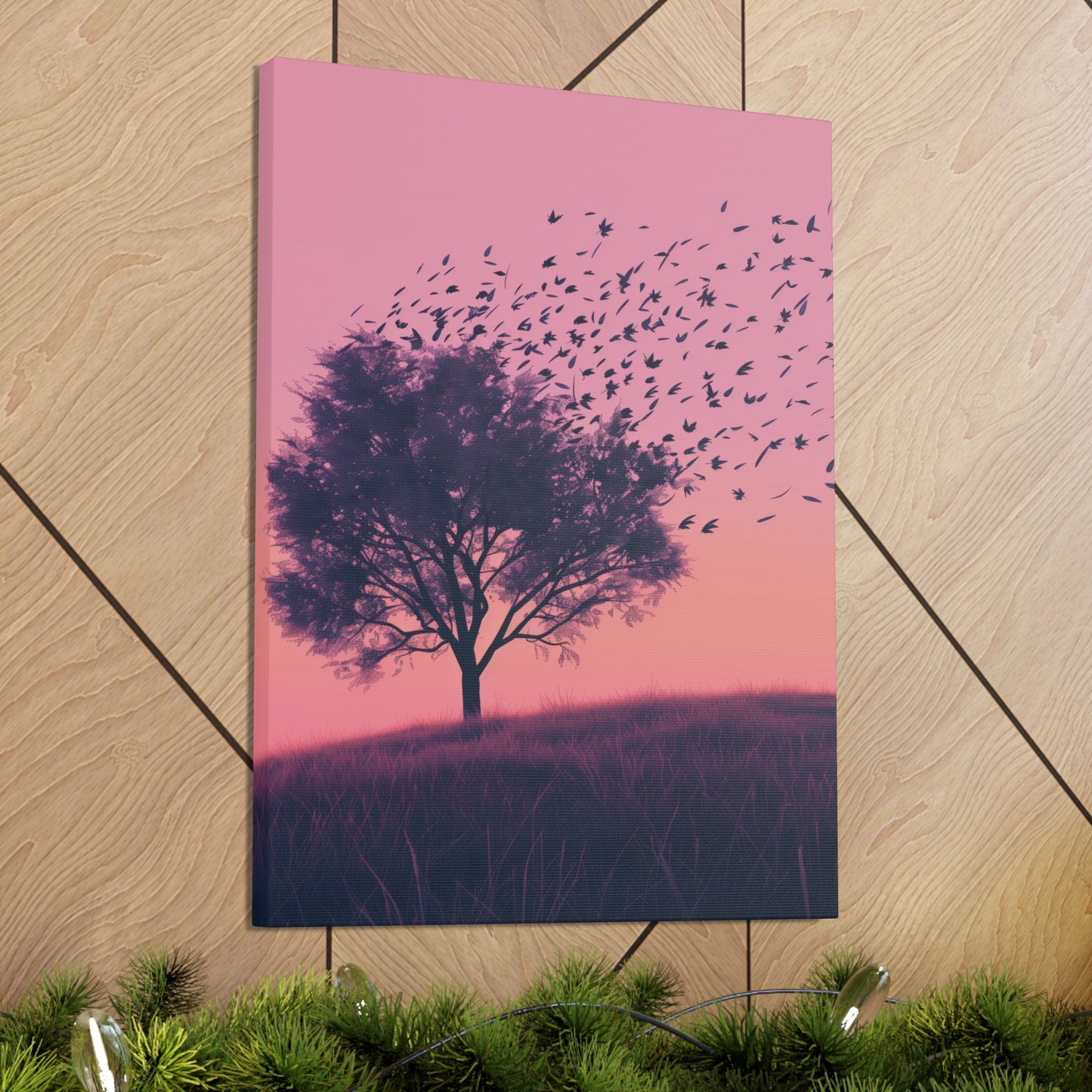 Tree in a Purple Sunset Digital Illustration Canvas Gallery Wraps