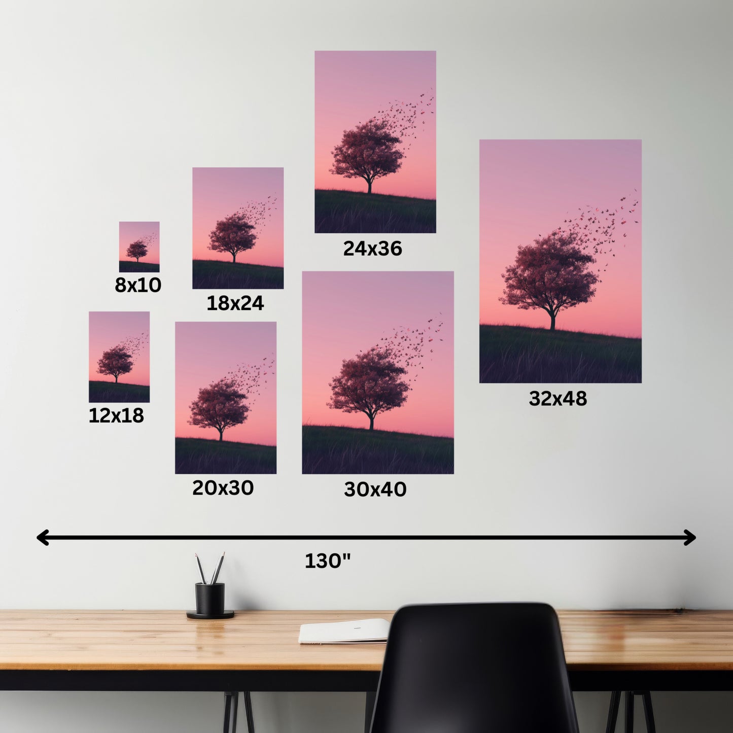 Tree in a Purple Sunset Digital Illustration Canvas Gallery Wraps