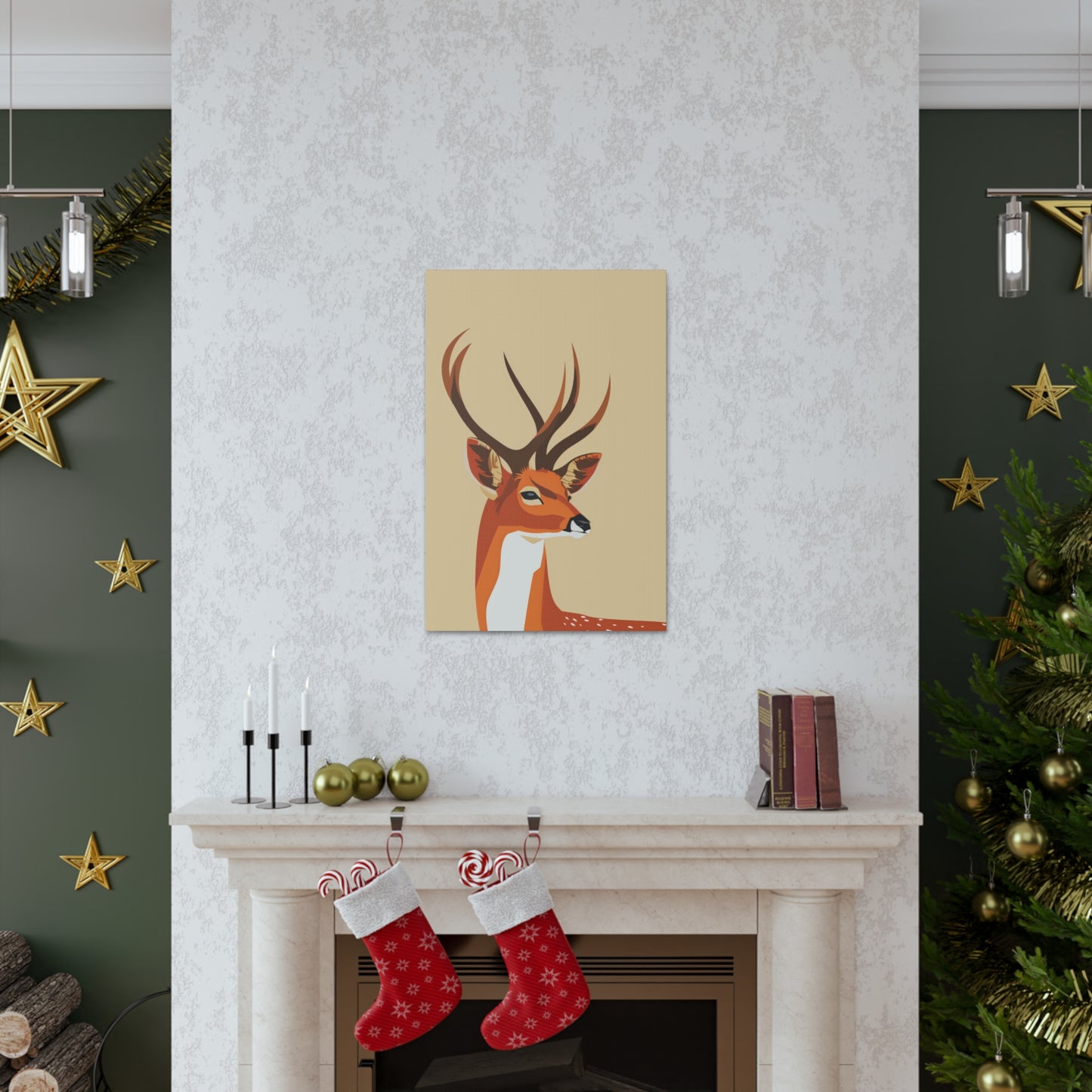 Deer with Antlers Digital Illustration Canvas Gallery Wraps