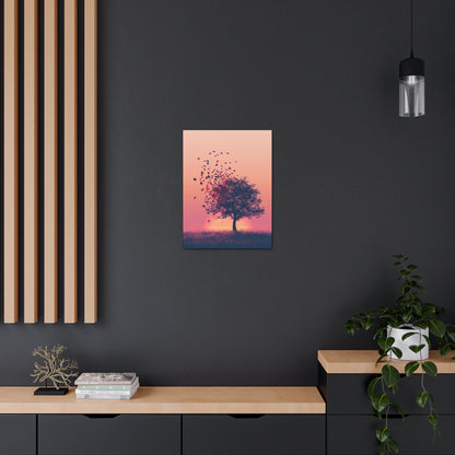 Tree in a Golden Sunset Digital Illustration Canvas Gallery Wraps