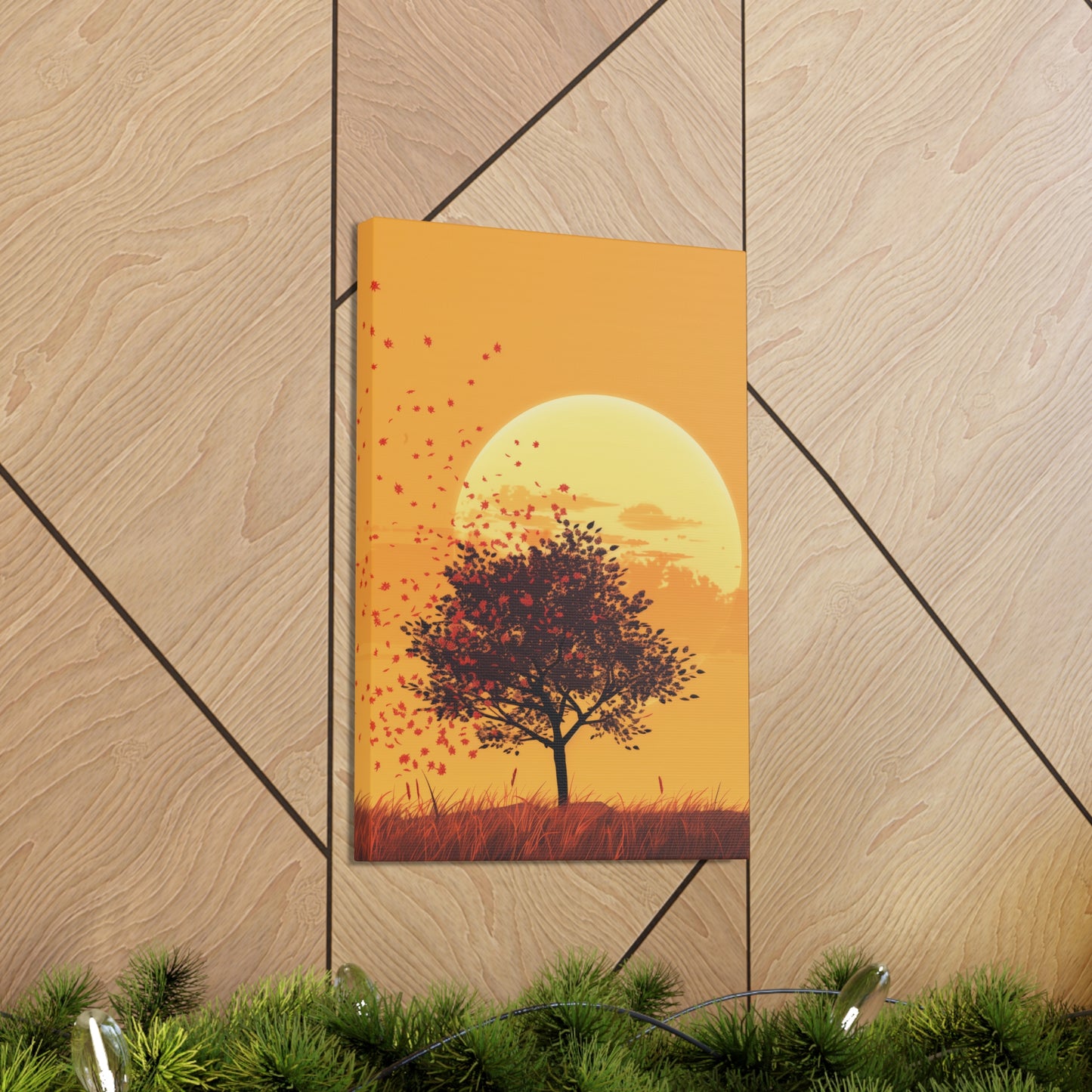 Tree in a Golden Sunset Digital Illustration Canvas Gallery Wraps