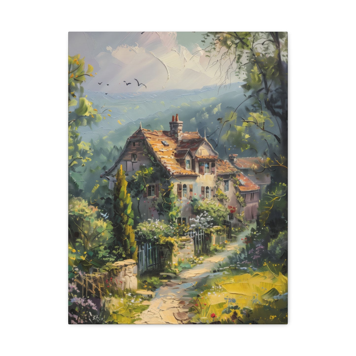 old house in countryside vintage Digital Oil Painting Print Canvas Gallery Wraps