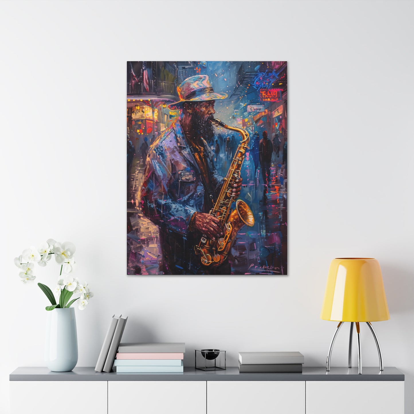 Man Playing Horn on the Street - Rembrandt Style Digital Oil Painting Canvas Gallery Wraps